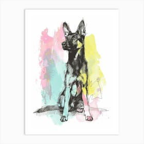 Pastel Beauceron Dog Pastel Line Illustration  2 Art Print