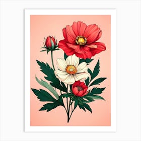 Red And White Anemones 1 Art Print