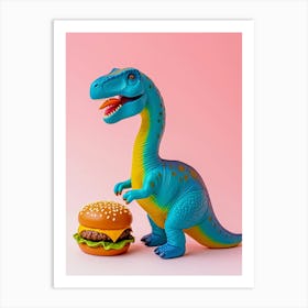 Colourful Toy Dinosaur Eating A Hamburger 2 Art Print