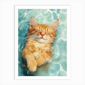 Happy Orange Cat Floating on Water 3 Art Print