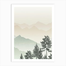 Mountain Landscape in Sage Green and Beige, Pine Trees, Minimalist Art Print