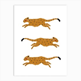Orange Leaping Leopards Art Print