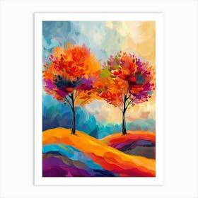 Two Trees On A Hill Art Print