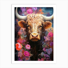 Bull In Flowers Art Print