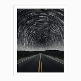 Star Trails Over The Road Art Print