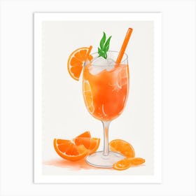 Aperol With Ice And Orange Watercolor Vertical Composition 9 Art Print