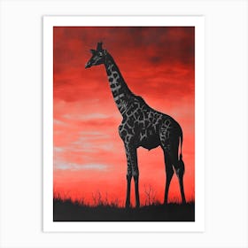 Red Silhouette Giraffe 1 Art Print