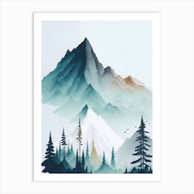 Mountain And Forest In Minimalist Watercolor Vertical Composition 219 Art Print