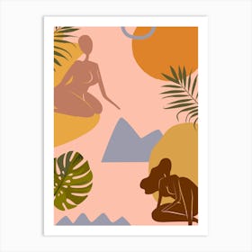 Illustration Of A Woman. Woman and Desert - boho travel pastel vector minimalist Art Print
