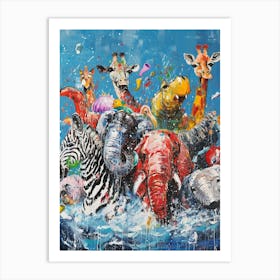 Safari Animals Kitsch Painting 2 Art Print