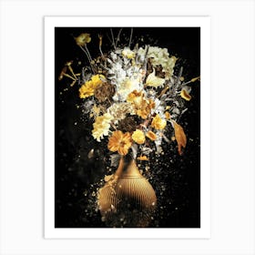 Golden Flowers In A Vase Art Print