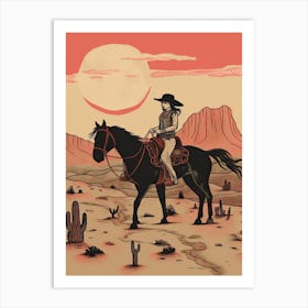 Cowgirl Riding A Horse In The Desert 2 Art Print