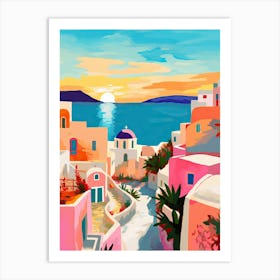 Greece Santorini Streets Sunset Travel Italy Housewarming Painting Art Print