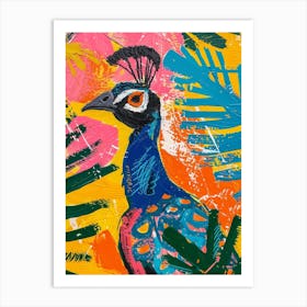 Colourful Tropical Peacock Painting 1 Art Print