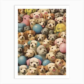Collection Of Vintage Plush Toy Dogs Kitsch Art Print