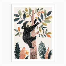 Sloth Bear Cub Climbing A Tree Storybook Illustration 2 Art Print