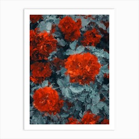 Dahlia Red Flowers In The Garden Oil Painting Art Print