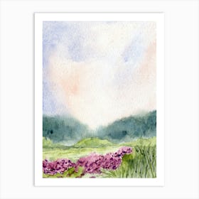 Watercolor Of Purple Flowers Garden Illustration Art Print