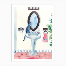 Cat In Bathroom Art Print