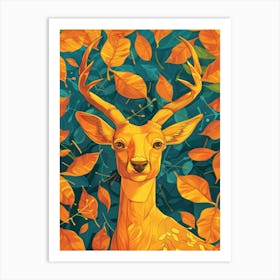 Deer In Autumn Leaves Art Print