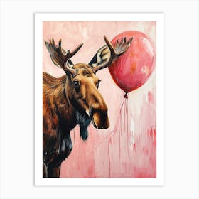 Cute Moose 3 With Balloon Art Print