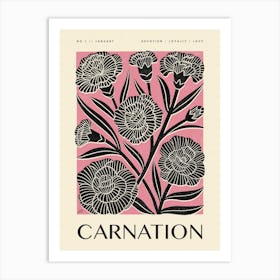 Rustic January Birth Flower Carnation Black Pink Art Print