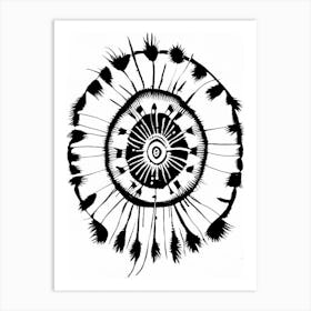 Native American 1 Medicine Wheel Symbol Black And White Painting Art Print