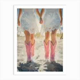 Two Girls In Pink Cowboy Boots 1 Art Print