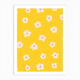 Soft, Simple Scattered White Flowers on Bright Yellow Art Print