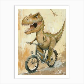 Dinosaur On A Bike Painting 3 Art Print