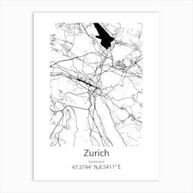 Zurich,Switzerland Minimalist Map Art Print