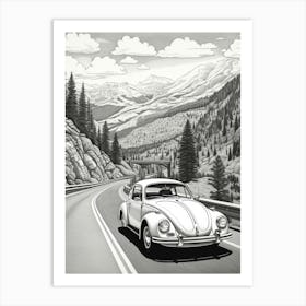 Volkswagen Beetle Desert Drawing 1 Art Print