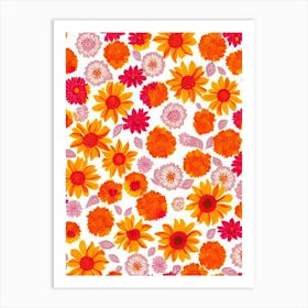 Sunflower Floral Print Retro Pattern 2 Flower Art Print