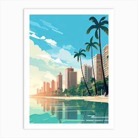 Waikiki Beach Hawaii, Usa, Flat Illustration 1 Art Print