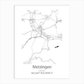 Metzingen,Germany Minimalist Map Art Print