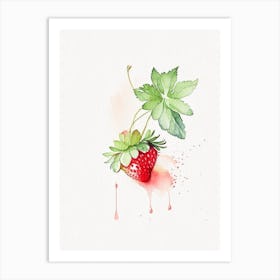 Day Neutral Strawberries, Plant, Minimalist Watercolour Art Print