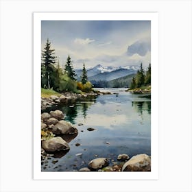 Watercolour Of A River . Art Print