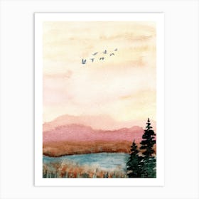 Watercolor Of A Lake 1 Art Print
