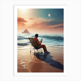 Man Reading A Book On The Beach Art Print