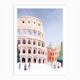 Rome Italy Snow Travel Christmas Painting Blue Art Print