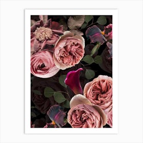Midnight Fall Flowers Roses Art Print