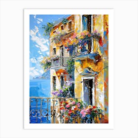 Balcony View Painting In Amalfi 1 Art Print