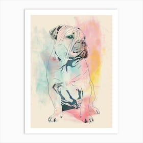 American Bulldog Pastel Line Watercolour Illustration  3 Art Print