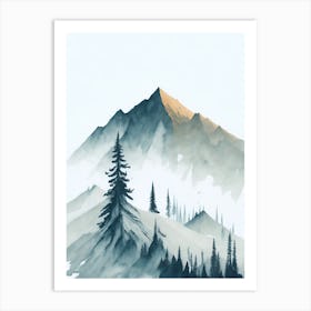 Mountain And Forest In Minimalist Watercolor Vertical Composition 104 Art Print