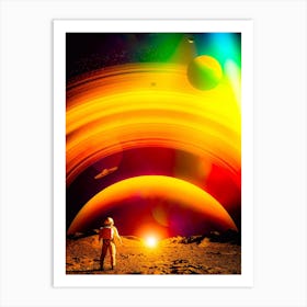 Astronaut And Orange Ringed Planet Art Print