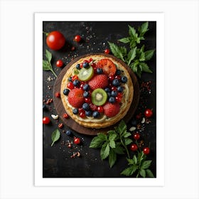 Fresh Fruit Tart On A Wooden Board Art Print