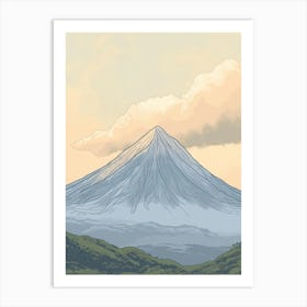 Mount Katahdin Usa Color Line Drawing (4) Art Print