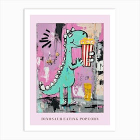Dinosaur Eating Popcorn Purple Graffiti Style 1 Poster Art Print