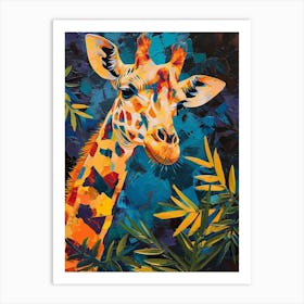 Colourful Giraffe In The Leaves Oil Painting Inspired 1 Art Print