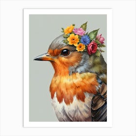 Robin With Flowers 2 Art Print